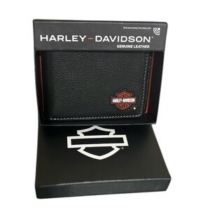 Harley-Davidson Men’s Black Genuine Leather RFID New in Box Bifold Wallet